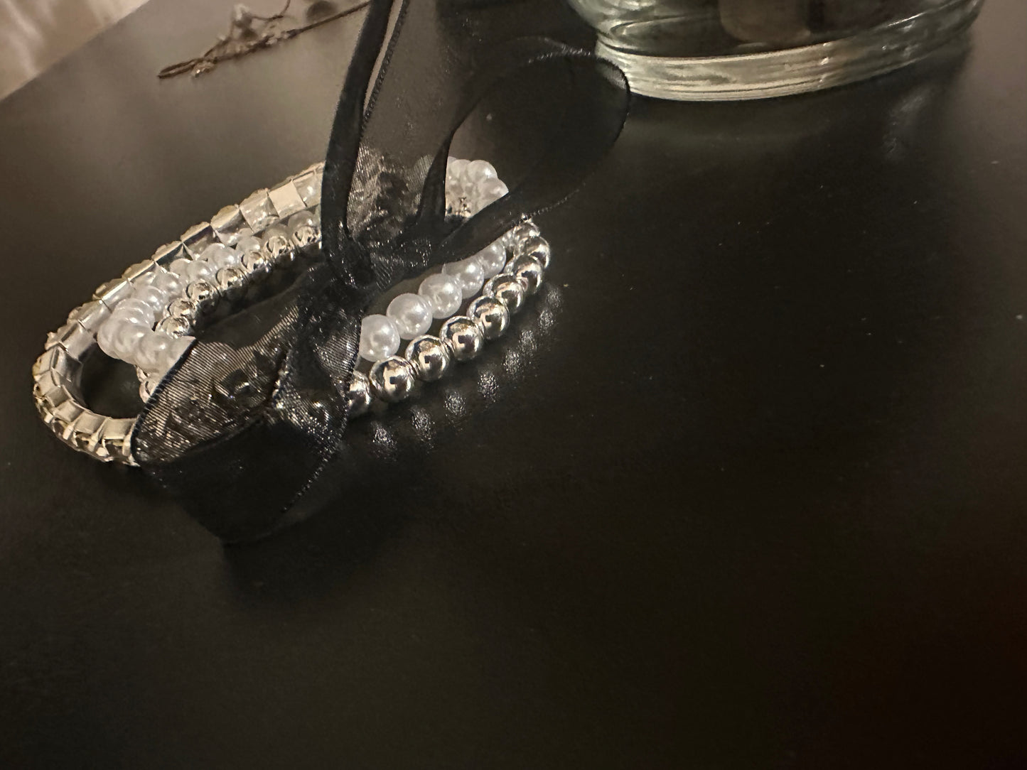 Silver and Pearl Stack Bracelet