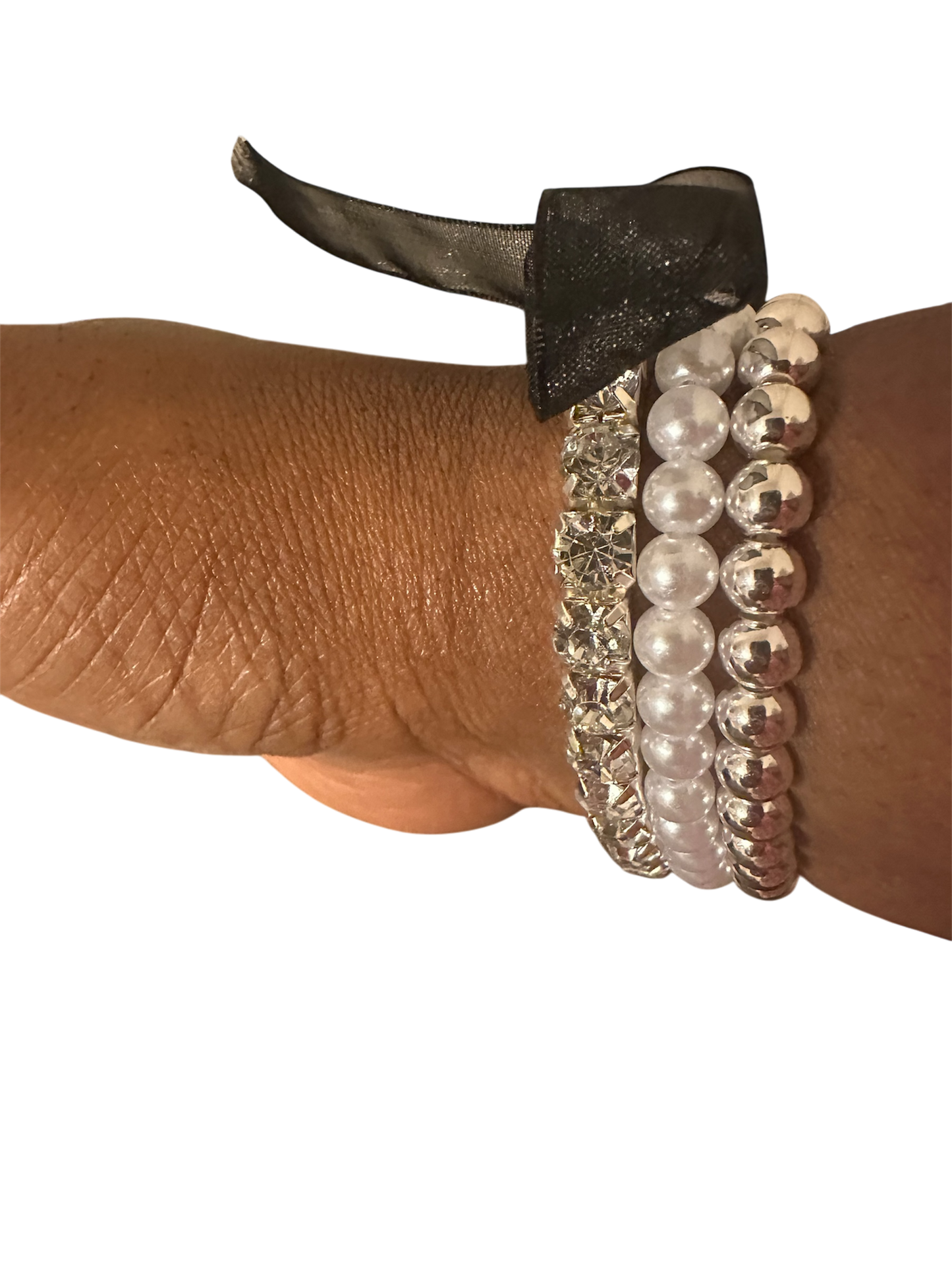 Silver and Pearl Stack Bracelet