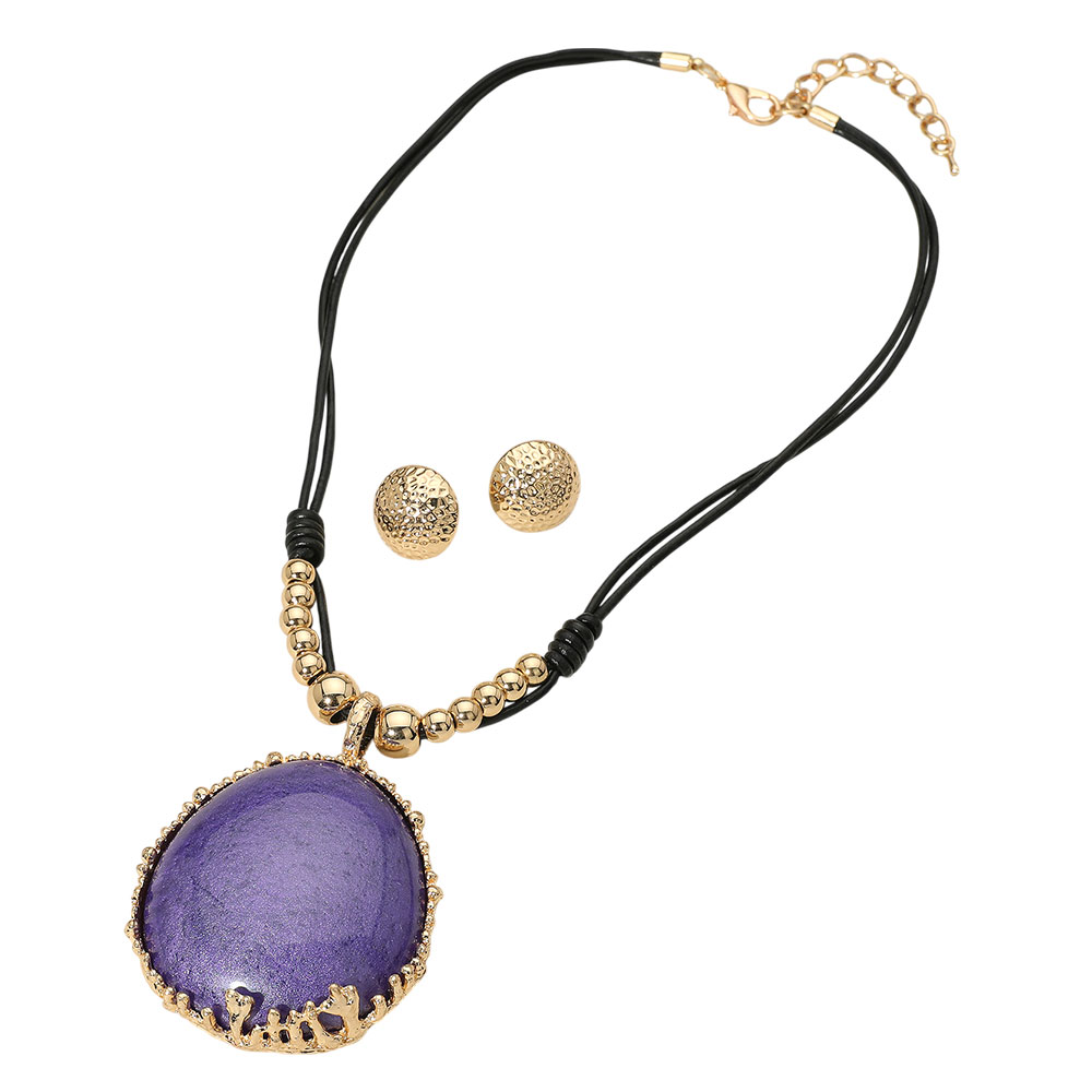 Purple Resin Pendant Necklace