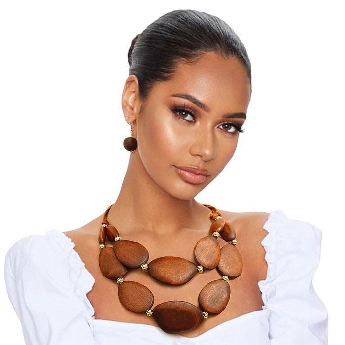 Patrice - Chunky Wood Necklace Set