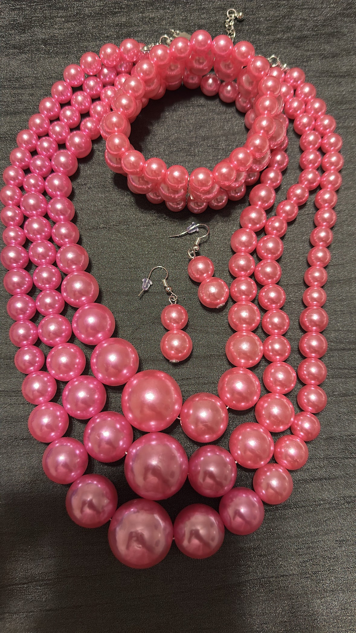 3 Piece Pearl Necklace and Bracelet Set
