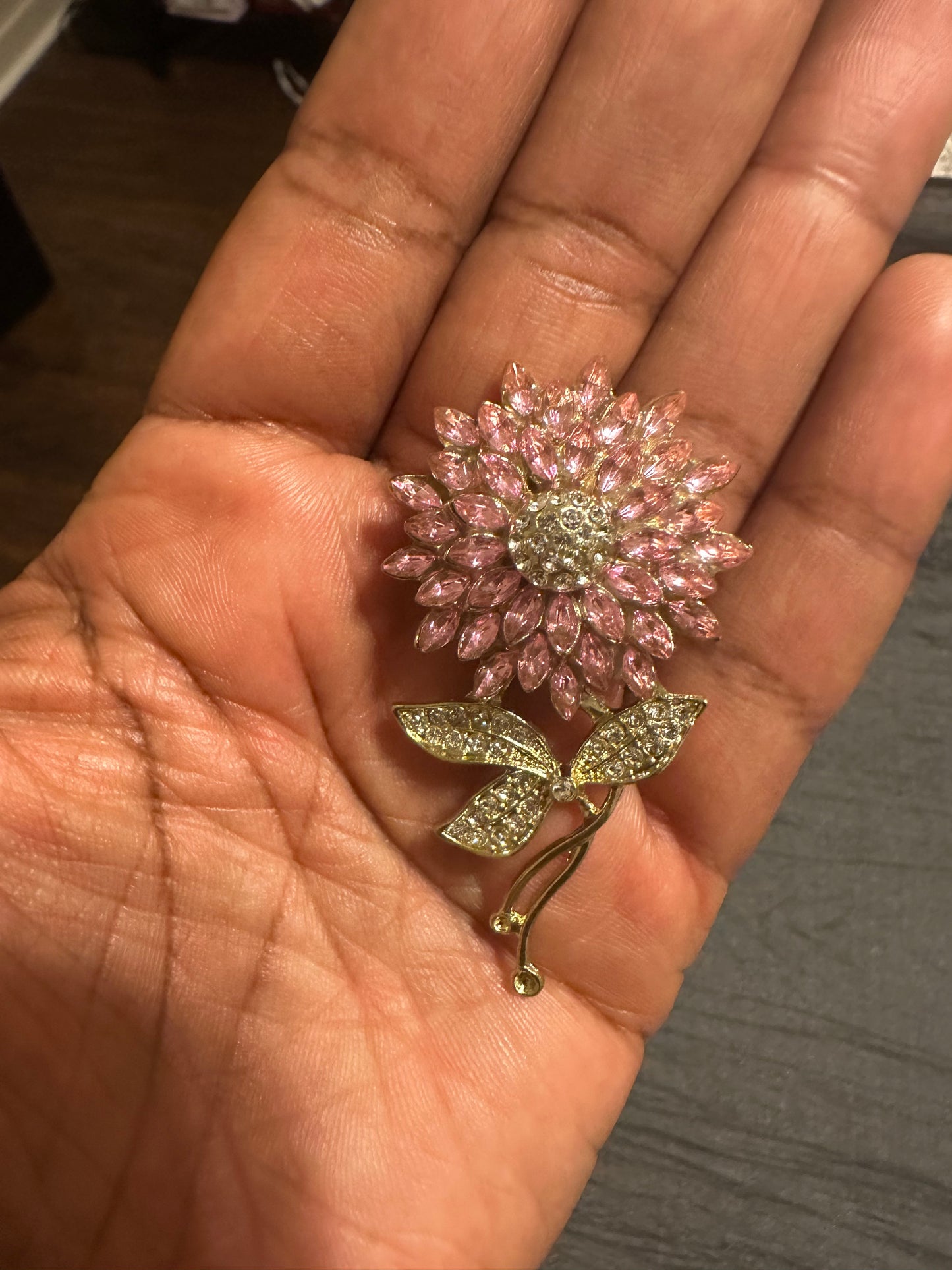 Pink and Rhinestone Brooch