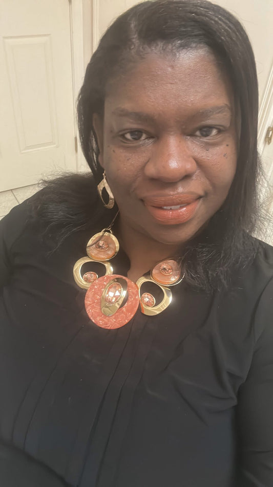 New Color! Coral and Gold Bold Statement Necklace