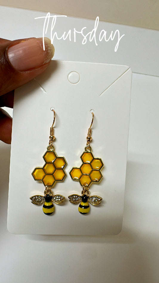 Honeycomb Bee  Earrings