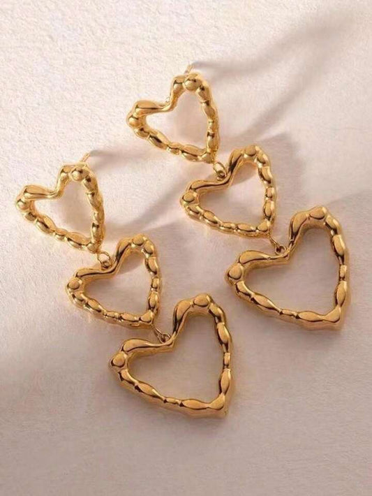 Triple Heart Gold Earrings