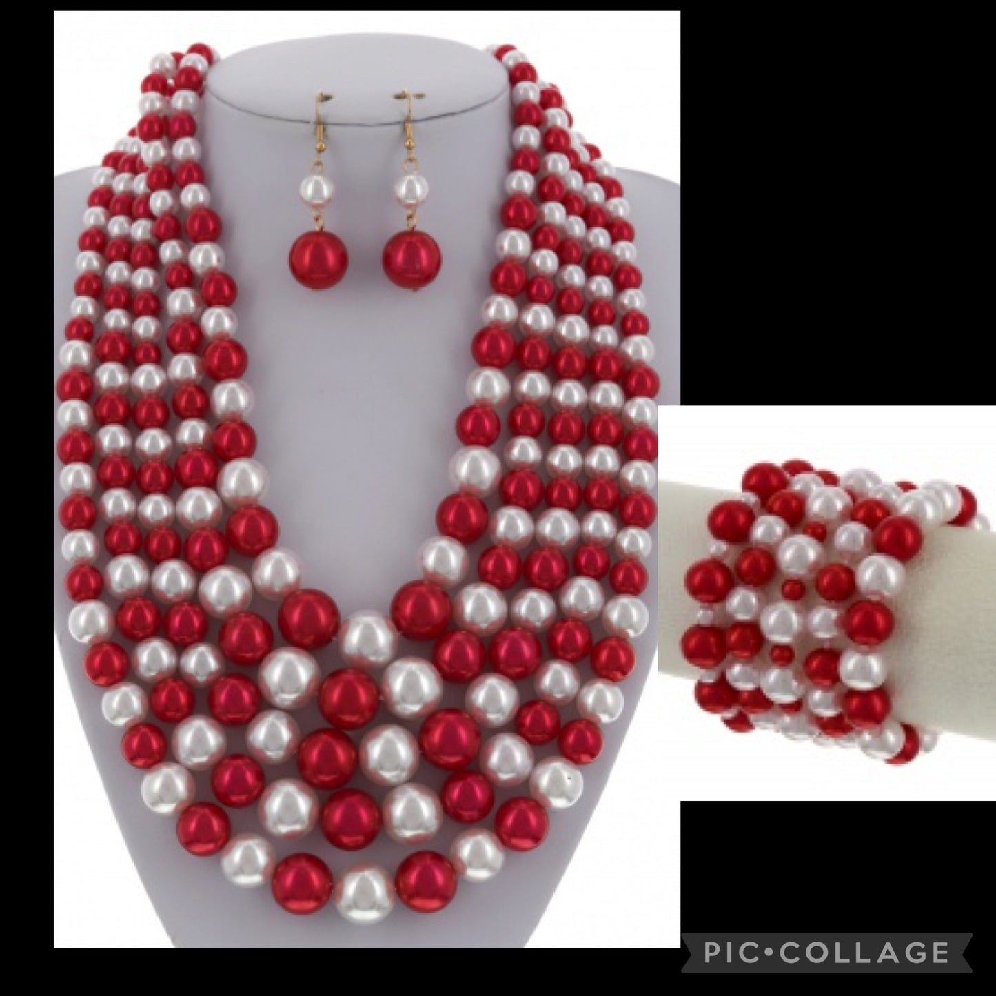 Red and White 5 Layer Set w/ Bracelet