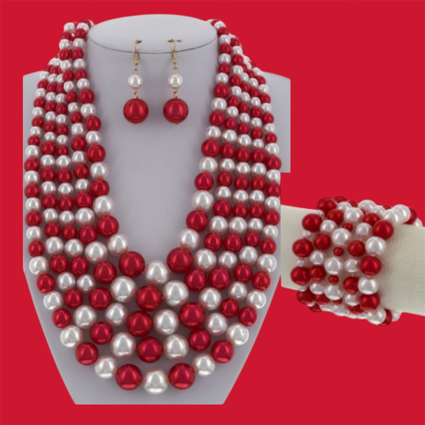 Red and White 5 Layer Set w/ Bracelet