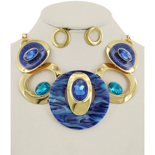 Blue and Gold Bold Statement Necklace
